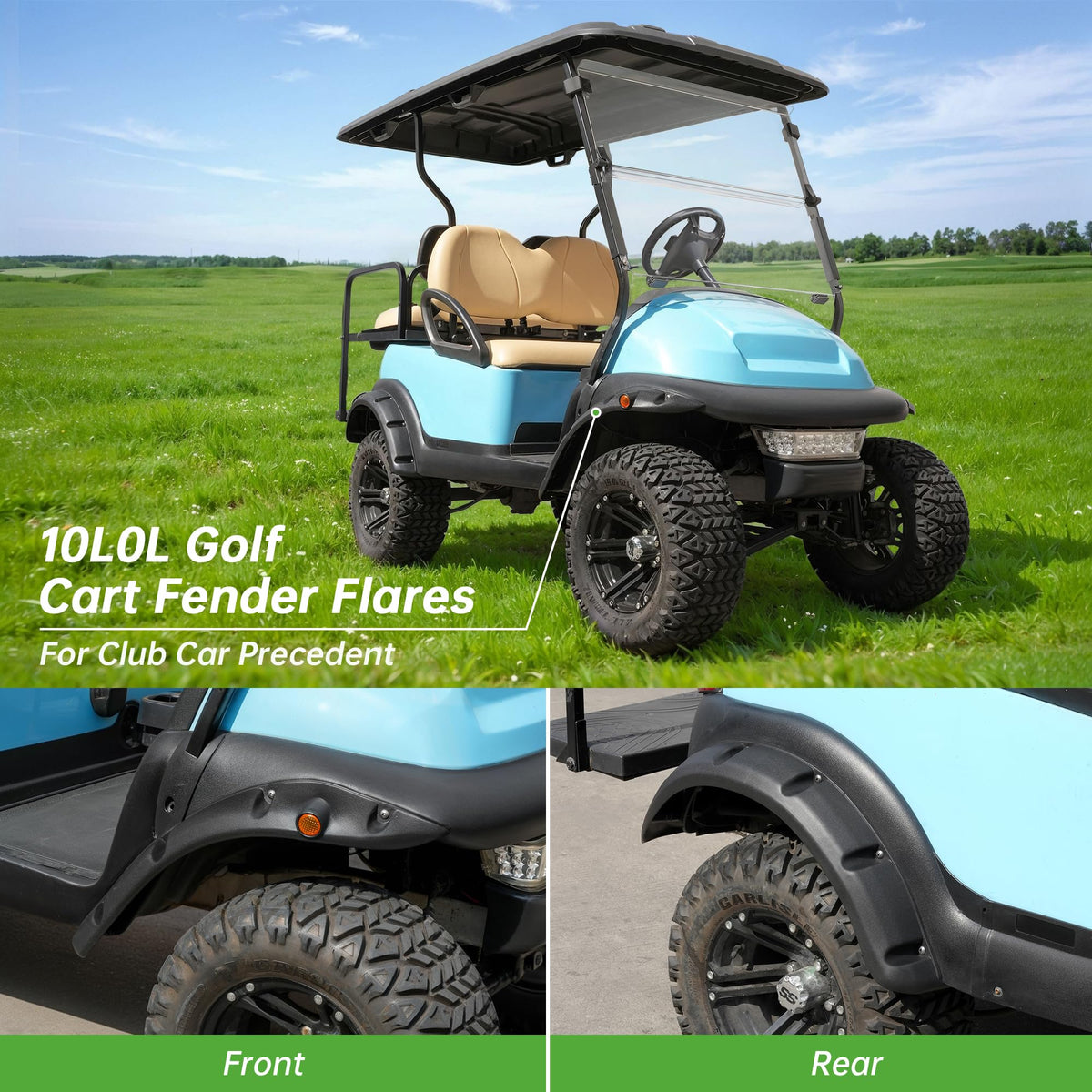 10L0L rear-left fender flare improves debris deflection for Club Car Precedent