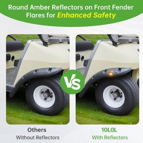 10L0L golf cart fender flares rear right guards paint from rocks on rough trails.