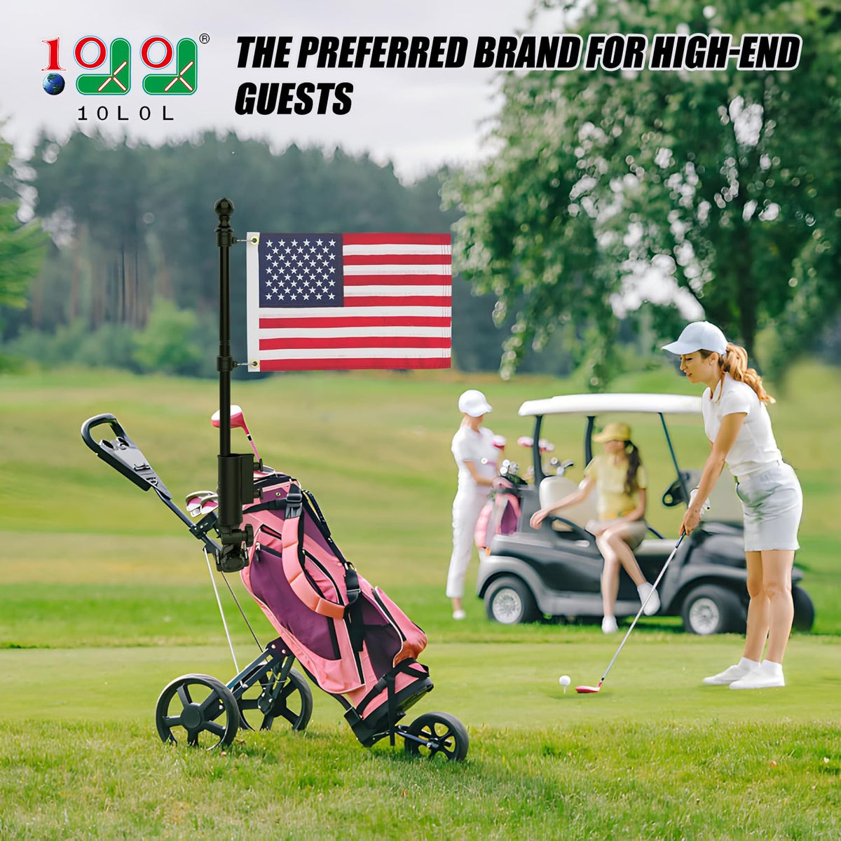 10L0L Golf Cart Flag Mount 180-degree rotation for flexible positioning.