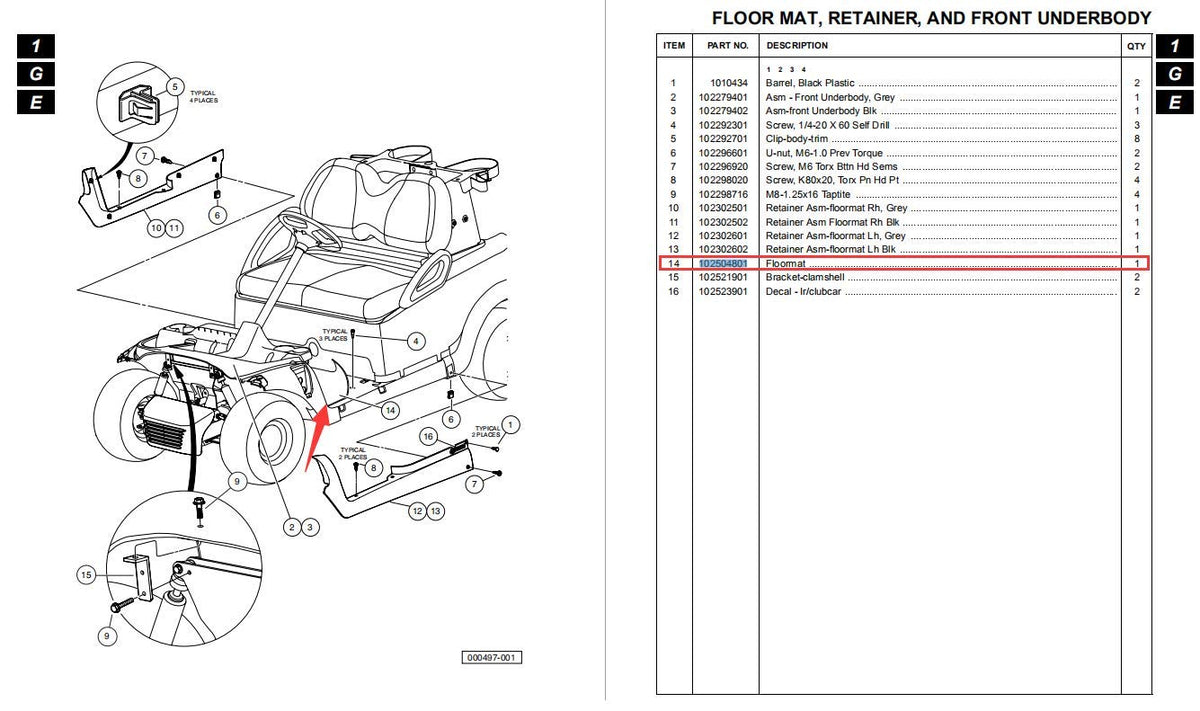 10L0L OEM-102504801 mat ensures precise fit for Club Car Precedent