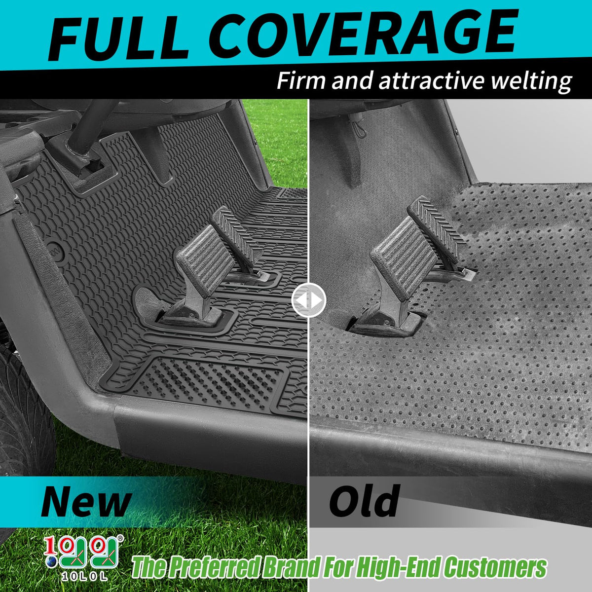 10L0L golf cart floor mat EZGO RXV grass-scraping area wipes mud before entry.