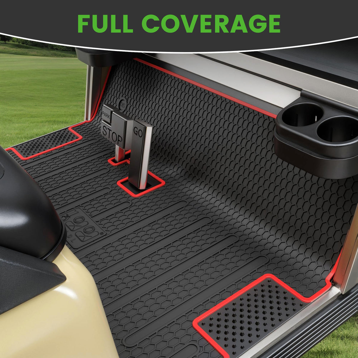 10L0L Golf Cart honeycomb-anti-slip design for secure footing on wet surfaces.