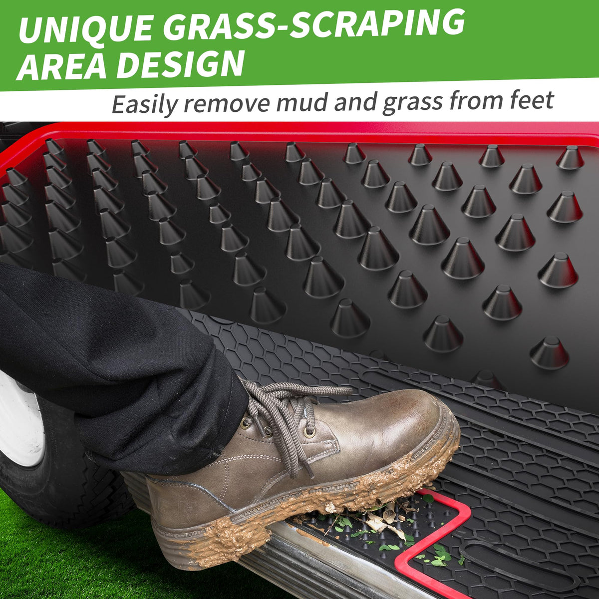 10L0L honeycomb pattern mat provides grip and debris containment for the cart floor