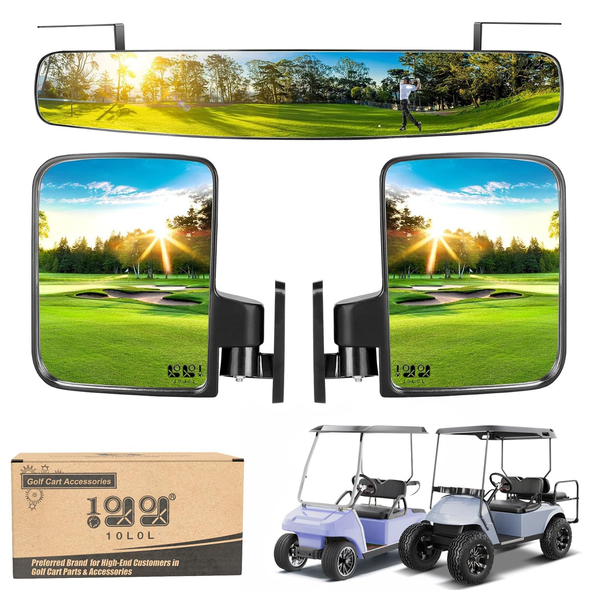 10L0L folding side mirror provides wide, distortion-free view for golf carts