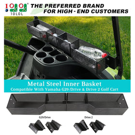 10L0L golf cart front basket for Yamaha Drive 2 adds organized space on the dash.