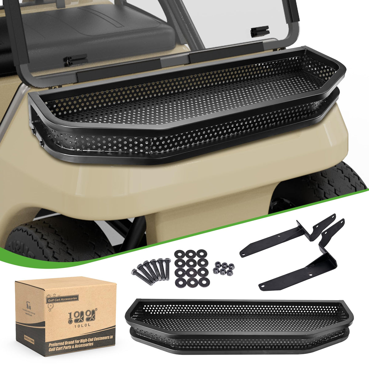 10L0L front cargo basket on Club Car DS adds extra storage for gear
