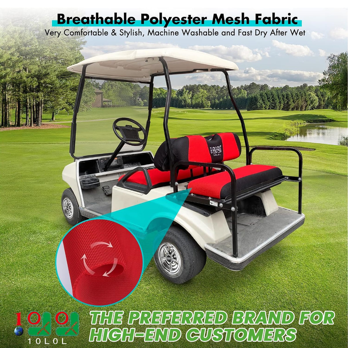 10L0L EZGO TXT front seat backrest cover with secure straps