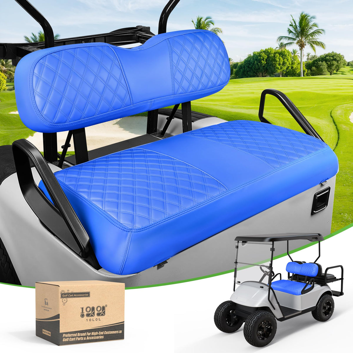 10L0L golf cart front seat cover EZGO TXT blue protects against spills and wear