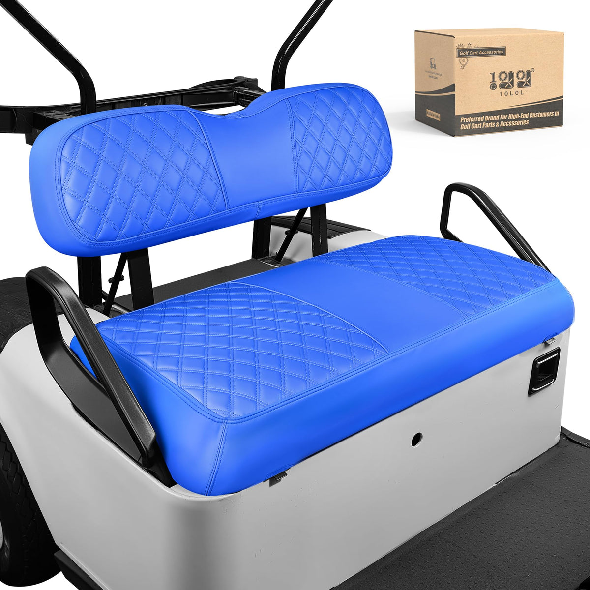 10L0L front seat cover for EZGO TXT in blue protects against wear and UV fading
