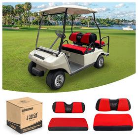 10L0L golf cart front seat cover on EZGO TXT showing snug fit