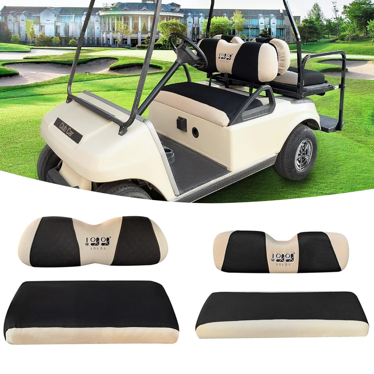 10L0L golf cart front seat cover improves comfort and protects upholstery.