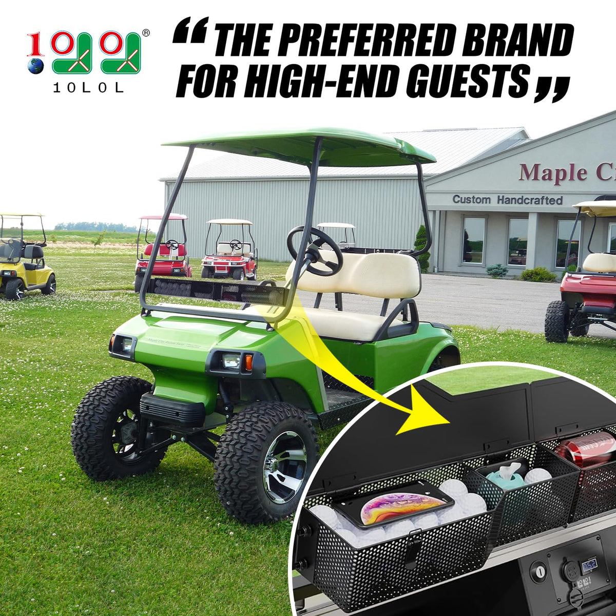10L0L golf cart front storage tray cover keeps items secure during rough rides