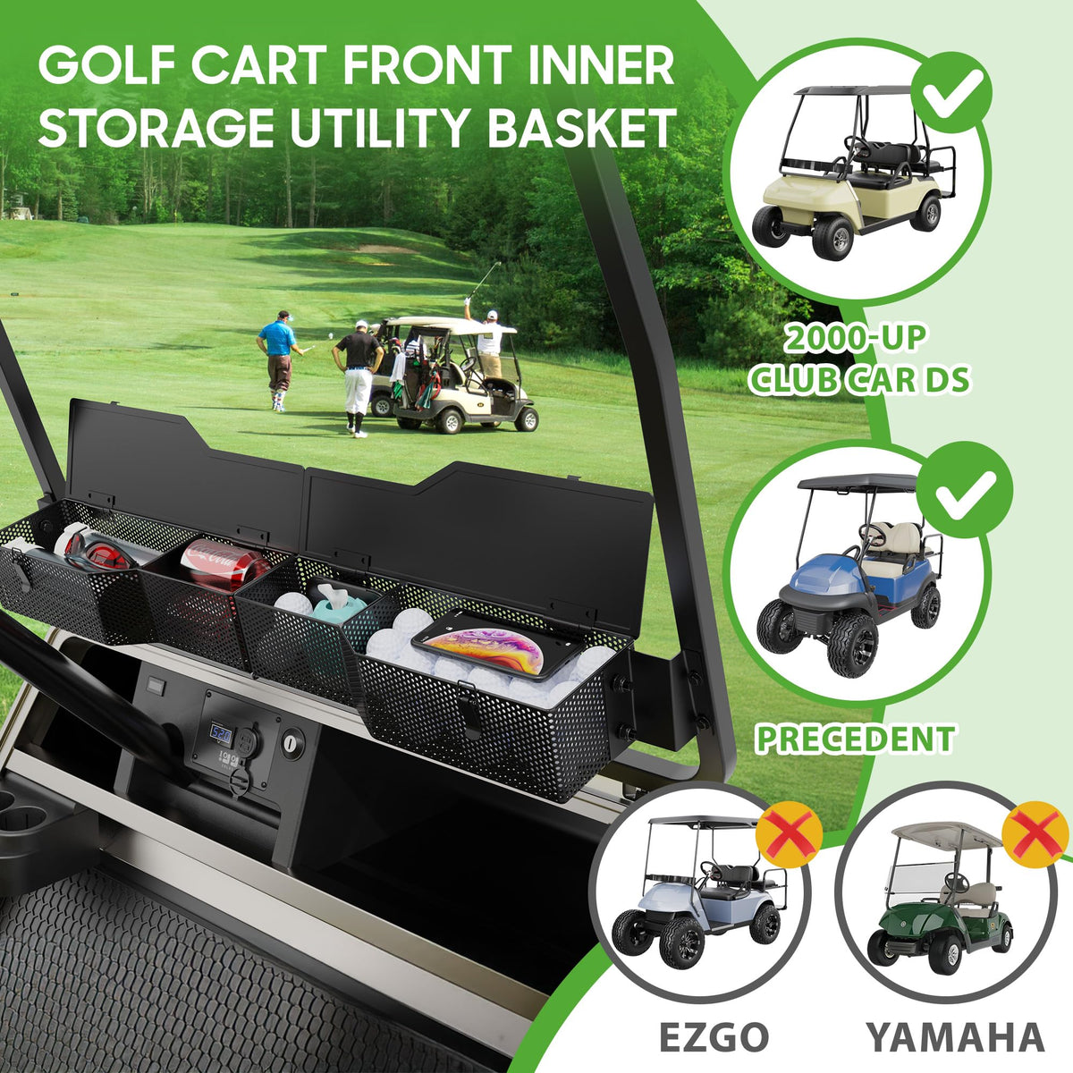 10L0L golf cart front storage basket easy installation with hardware