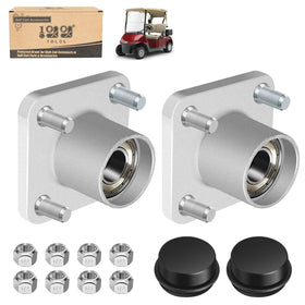 10L0L golf cart front wheel hub assembly in angled view showcasing durable aluminum hub for stable steering.