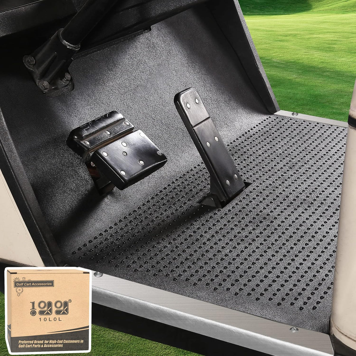 10L0L golf cart liner front view with full-coverage protection for EZGO TXT