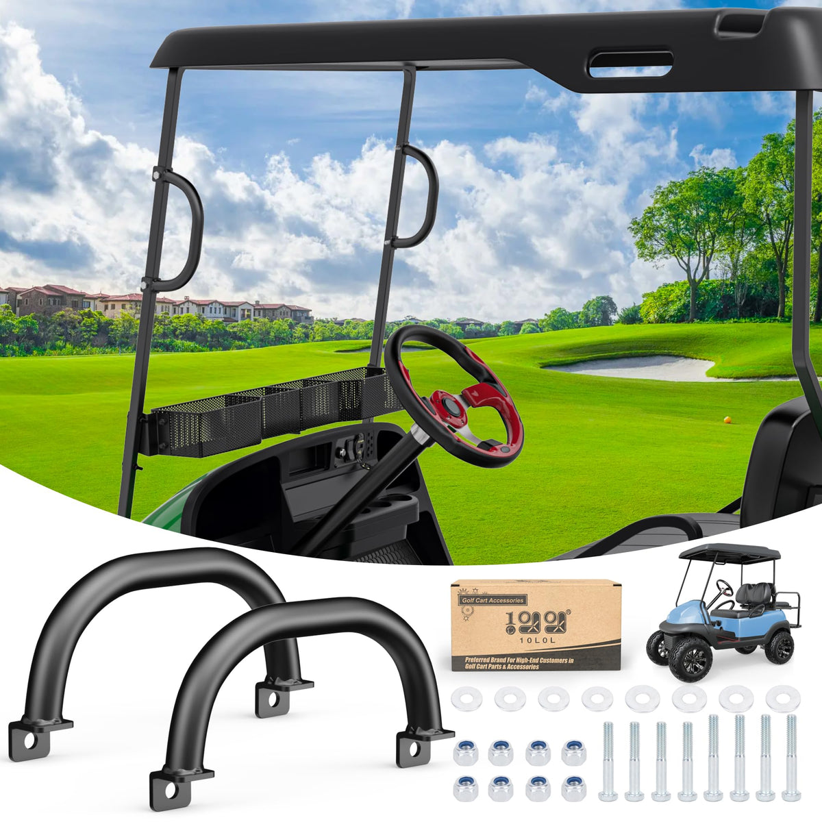10L0L golf cart grab handle on roof struts for secure passenger support