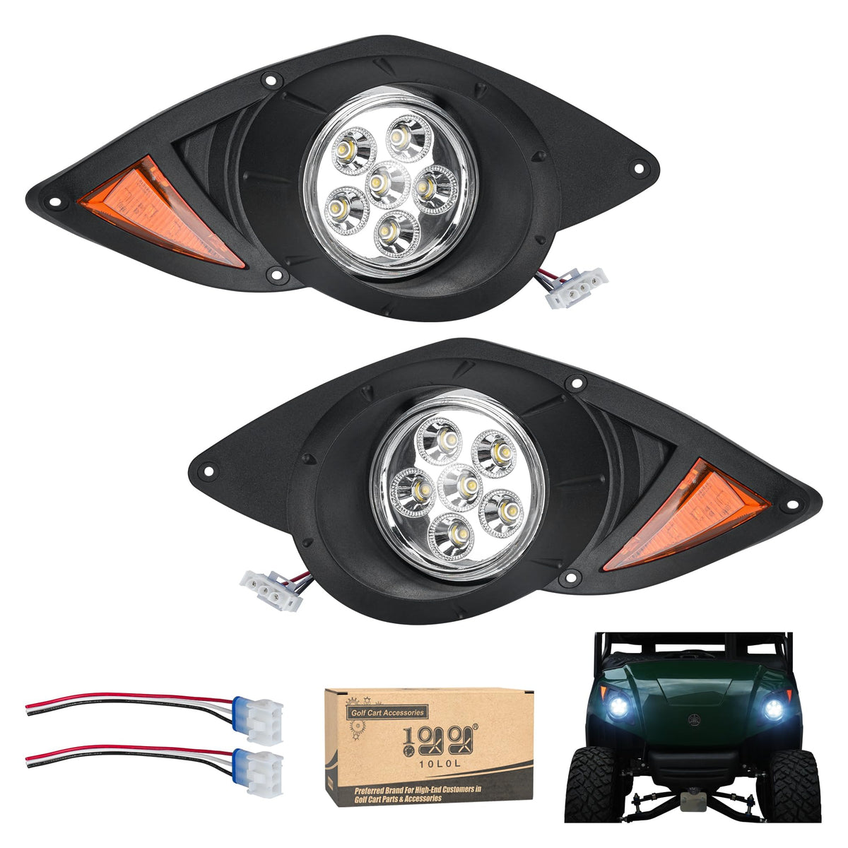10L0L headlight kit on Yamaha Drive G29 front driver side enhances nighttime visibility