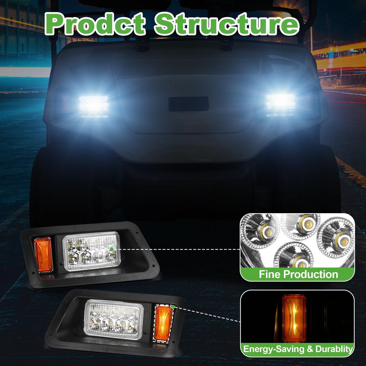 10L0L golf cart headlight kit box shows complete two-headlight package.