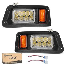 10L0L golf cart headlight kit on Yamaha G14 front driver with bright 12V LEDs for clear visibility.