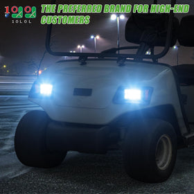 10L0L golf cart headlight kit on Yamaha G14 front passenger with energy-efficient LEDs for safer night rides.