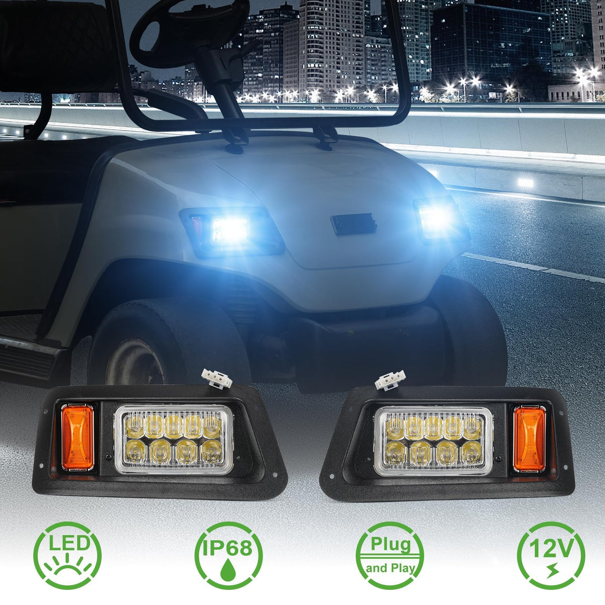 10L0L golf cart headlight kit Yamaha G16 front driver provides clear illumination.