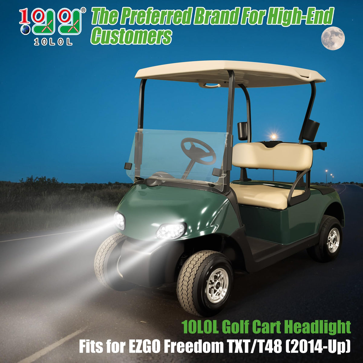 10L0L golf cart headlights, driver-side, delivers a brighter beam for better road visibility.