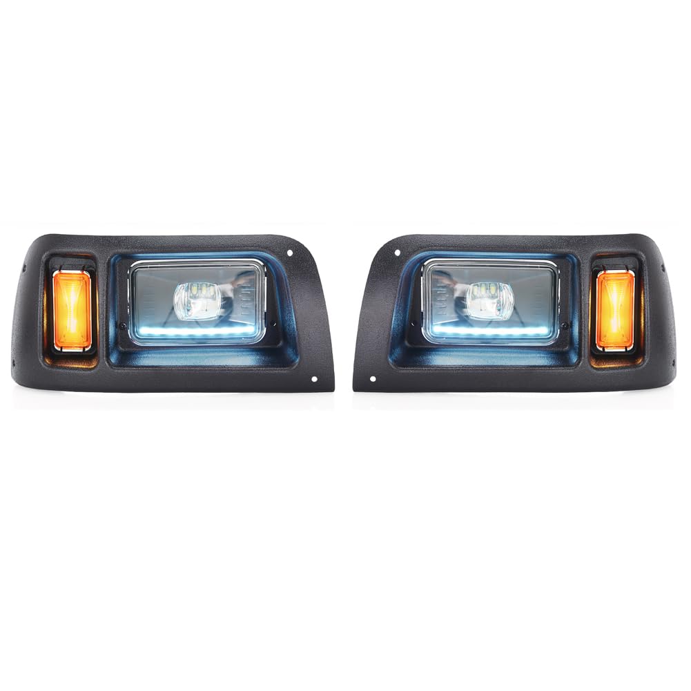 10L0L golf cart headlights with RGB daytime running lamp illuminate Club Car DS for safer rides at dusk.