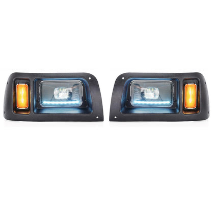 10L0L golf cart headlights with RGB daytime running lamp illuminate Club Car DS for safer rides at dusk.
