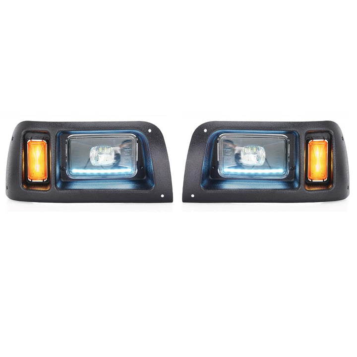 10L0L golf cart headlights with RGB daytime running lamp illuminate Club Car DS for safer rides at dusk.