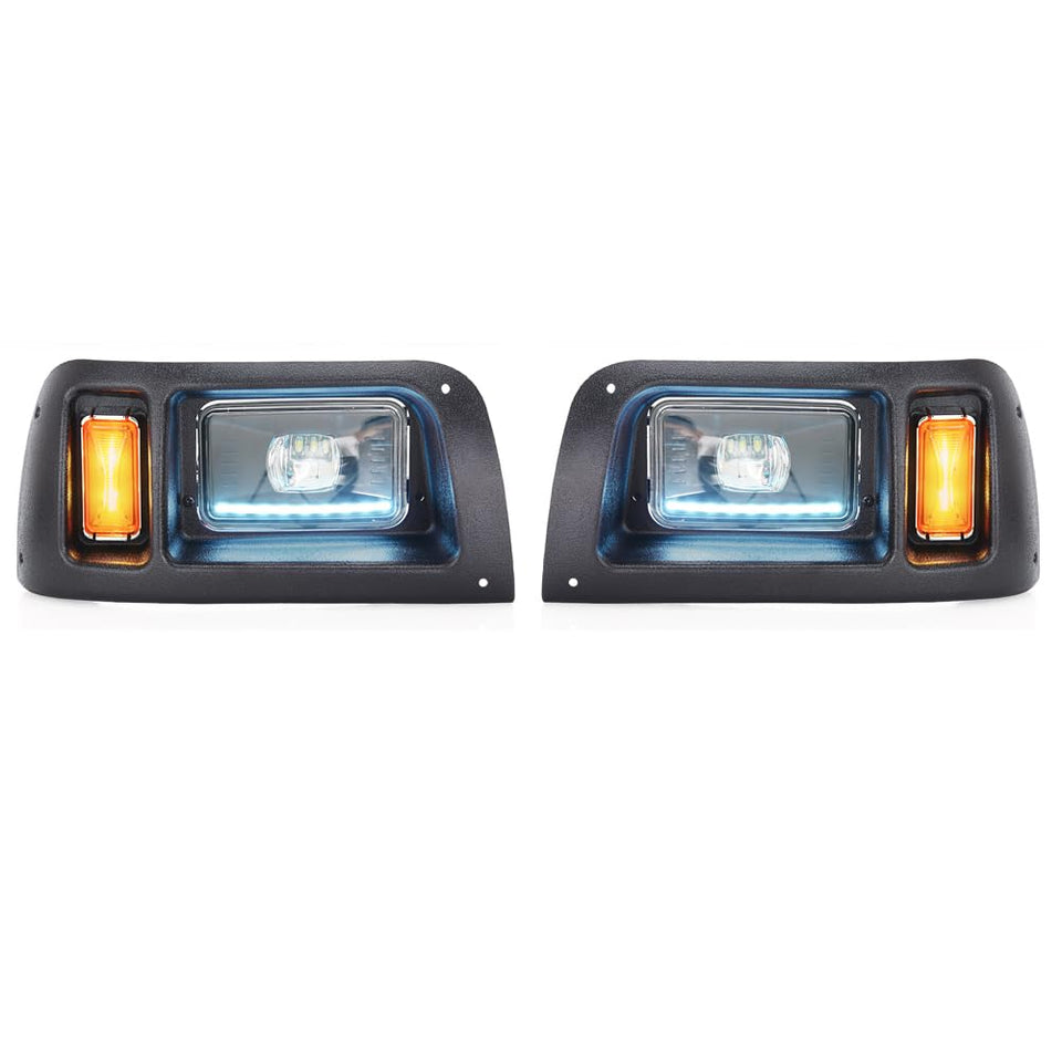 10L0L golf cart headlights with RGB daytime running lamp illuminate Club Car DS for safer rides at dusk.