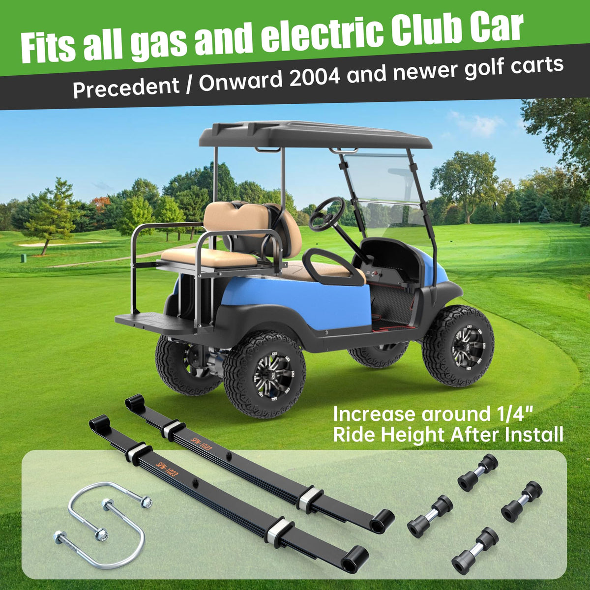 10L0L Golf Cart heavy-duty leaf springs improve load handling.