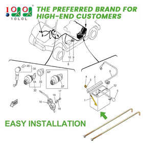 10L0L hold-down-rod-assembly for Club Car and Yamaha replacements ensures quick fit.