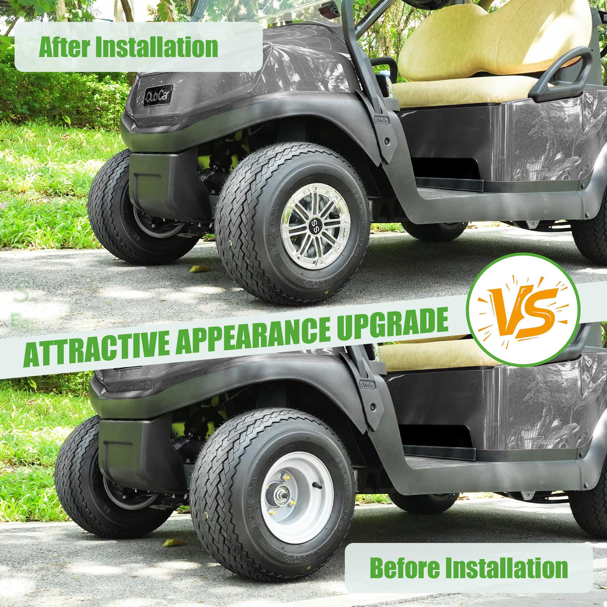 10L0L chrome hub caps for golf carts provide quick upgrade