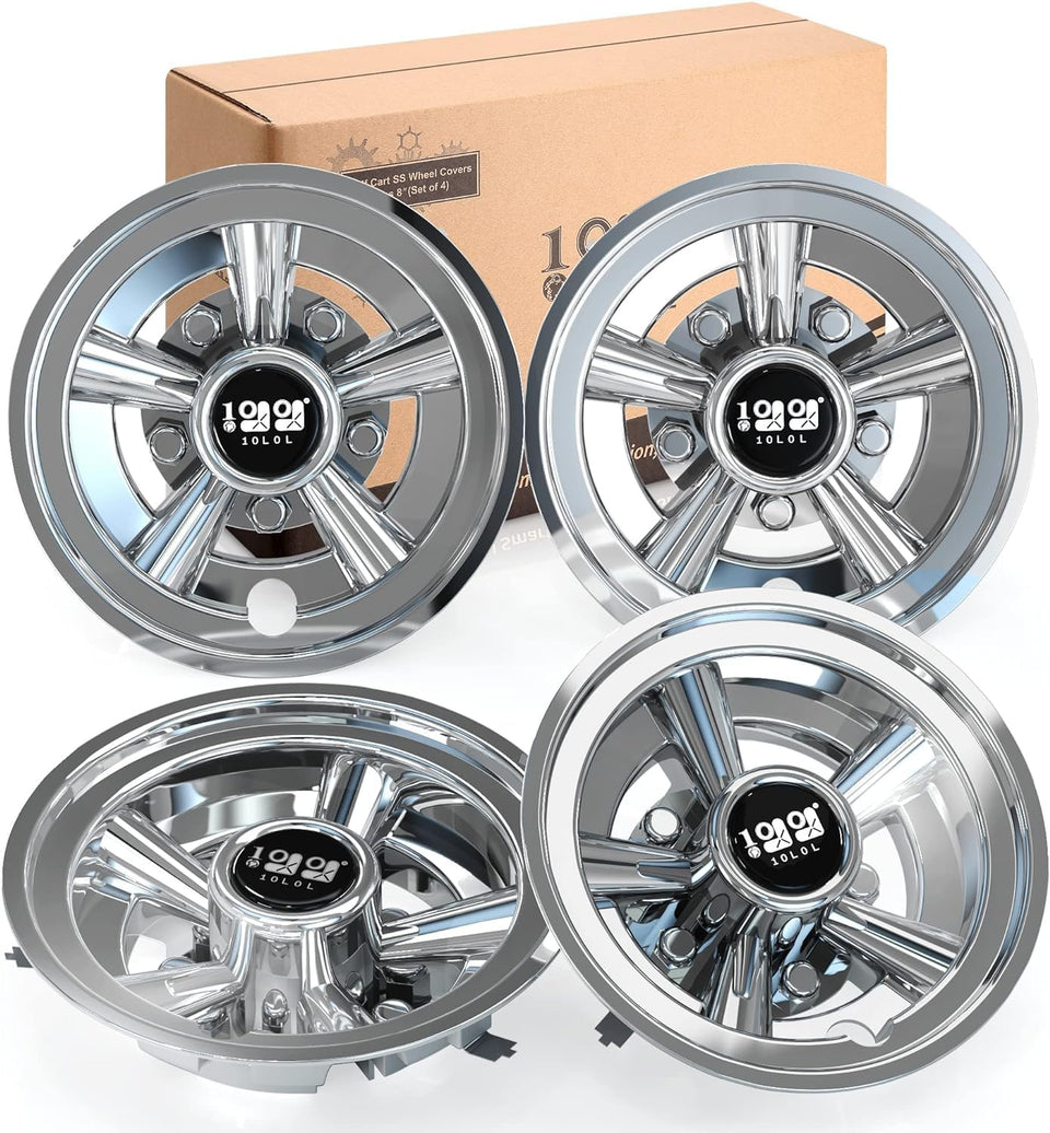 10L0L golf cart hubcap 8-inch chrome-silver adds sleek style to your ride.