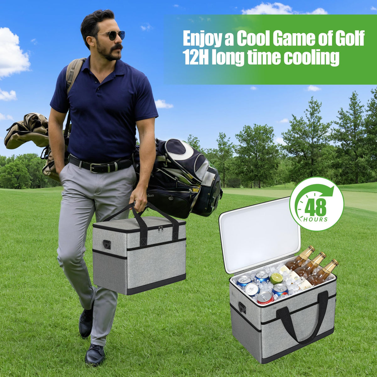 10L0L Golf Cart Ice Bag open main compartment for easy loading