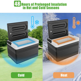 10L0L golf cart ice cooler open lid view with 8L capacity and beverage space.