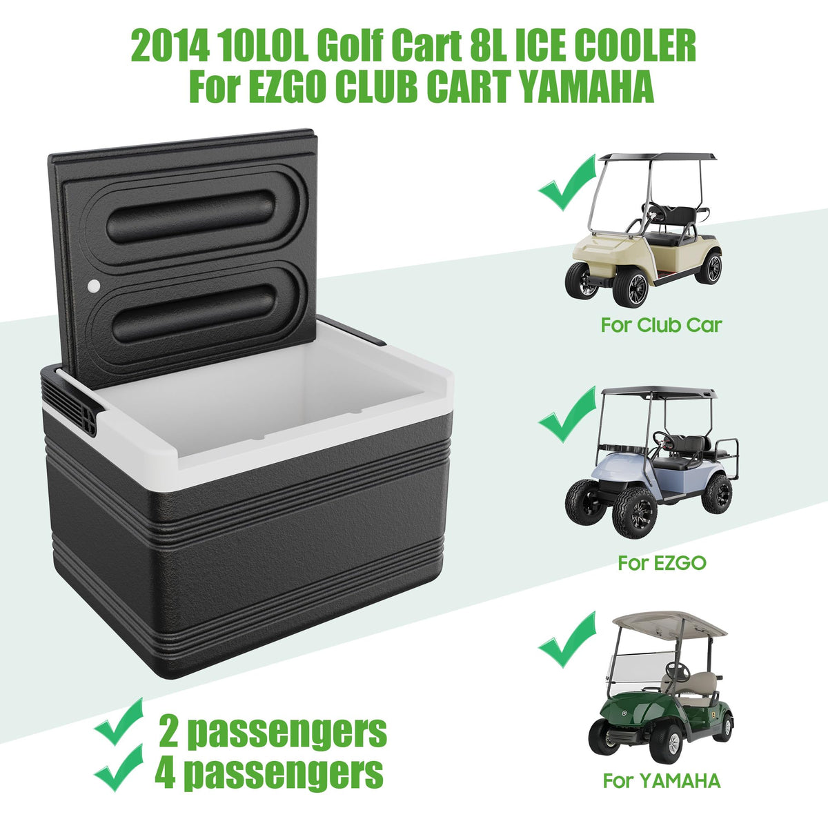 10L0L golf cart ice cooler rotomolded construction ensures rugged durability.