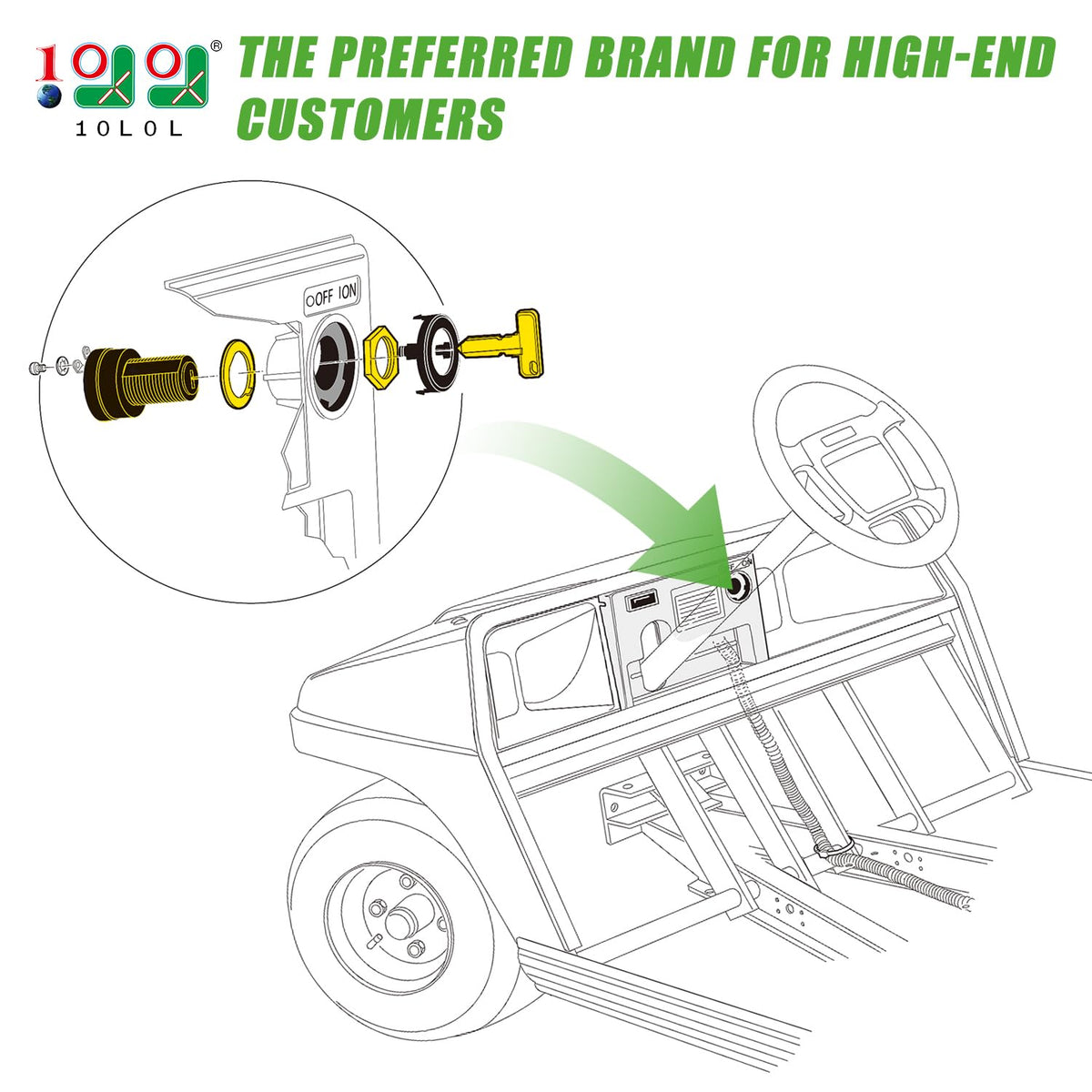 10L0L ignition switch cap attached for Club Car DS, clean install