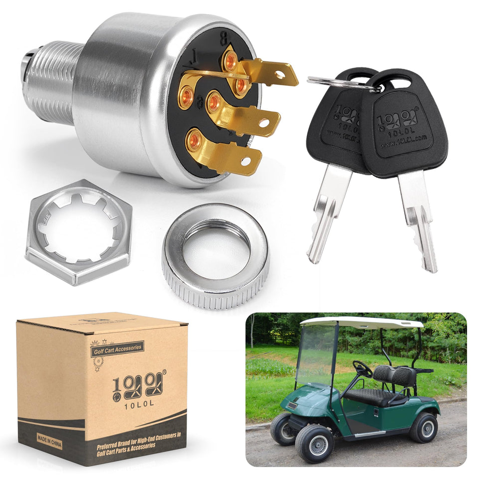 10L0L Golf Cart ignition switch front view shows secure start capability.