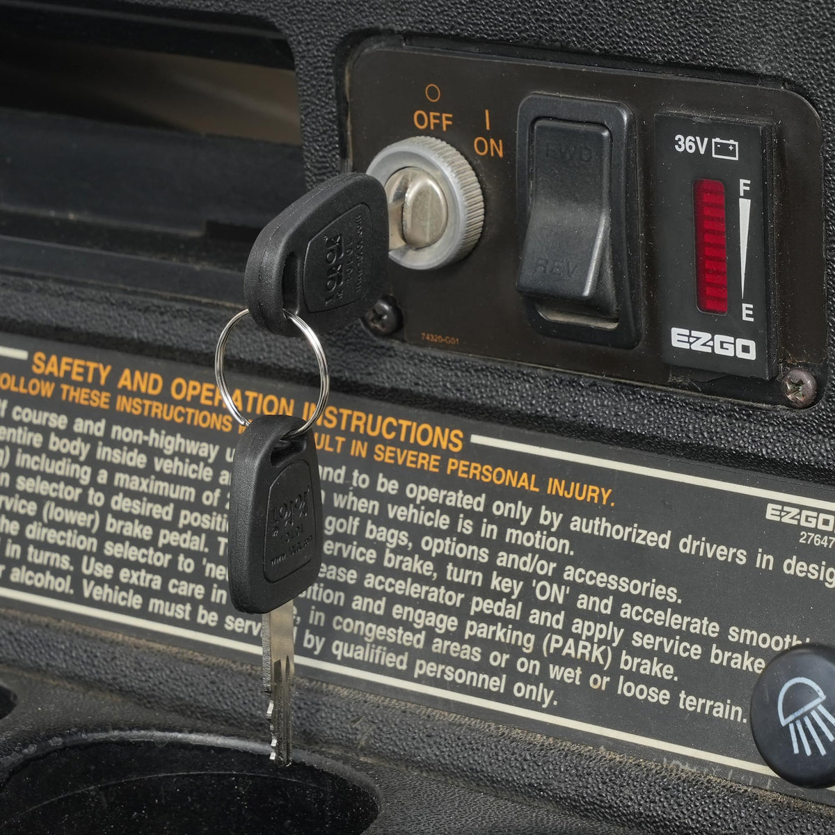 10L0L Golf Cart key assembly shows two included keys for easy replacement.
