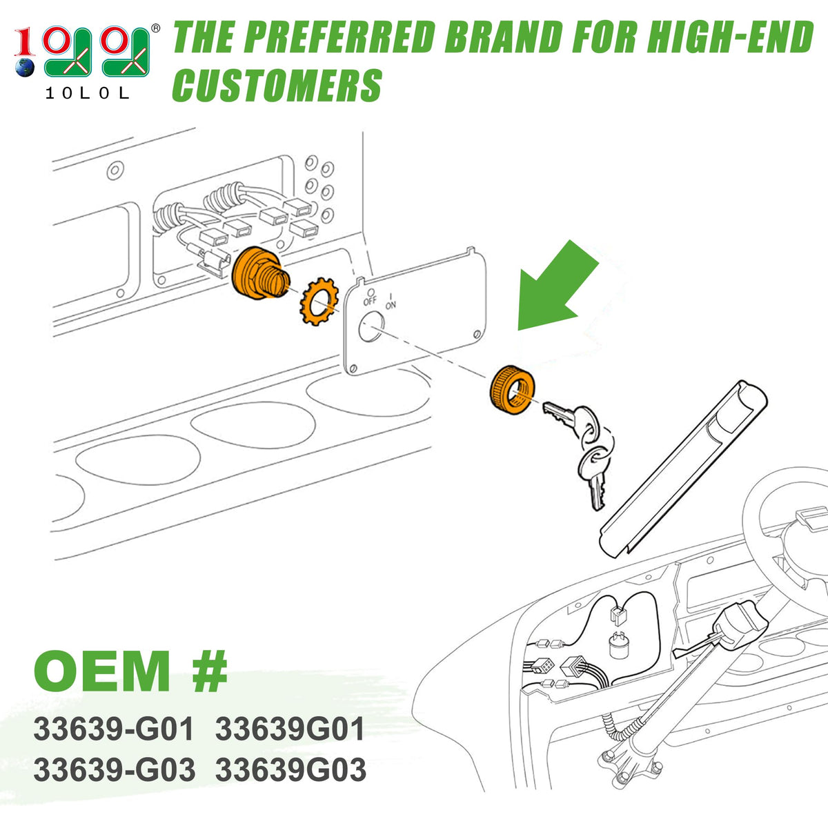 10L0L ignition switch side view highlights rugged weather-ready exterior.