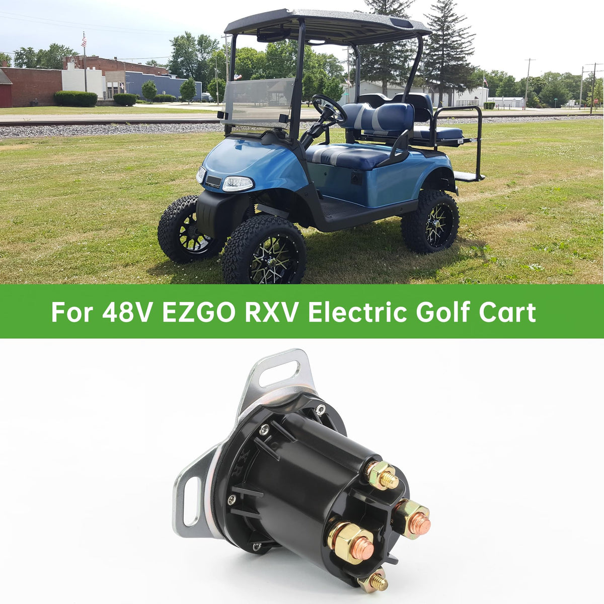 In-use shot of solenoid installed in a golf cart's electrical system.