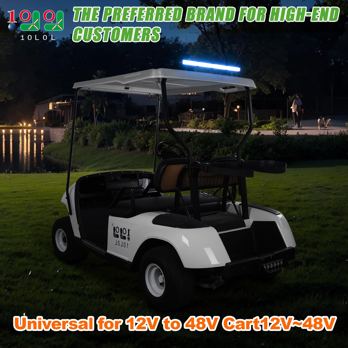 10L0L app controlled RGB roof light shown on a golf cart