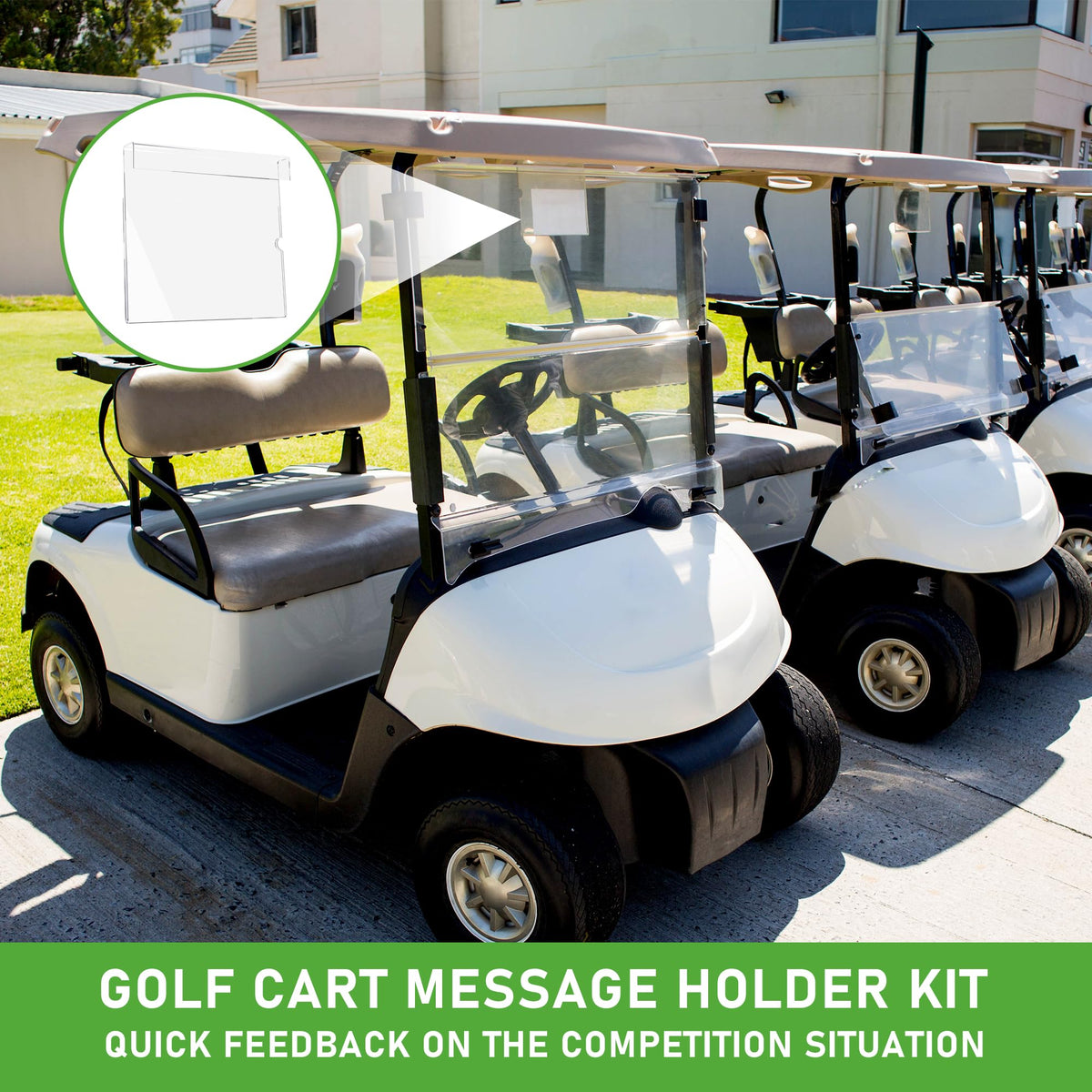10L0L Golf Cart Message Holder Kit installed on dash for quick reference