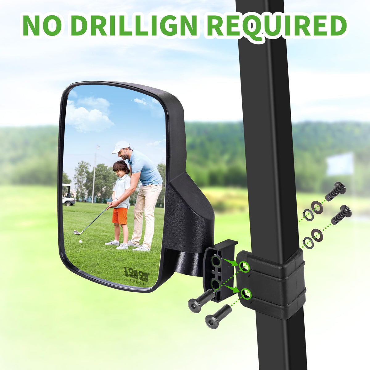 10L0L Golf Cart Mirror 180-degree view expands awareness around corners