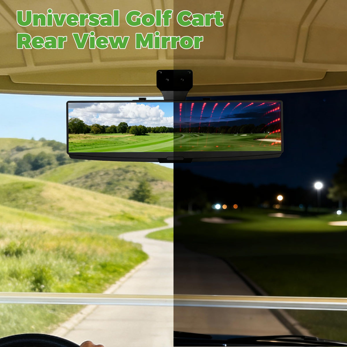 10L0L golf cart mirror delivers 270-degree rear visibility for better situational awareness