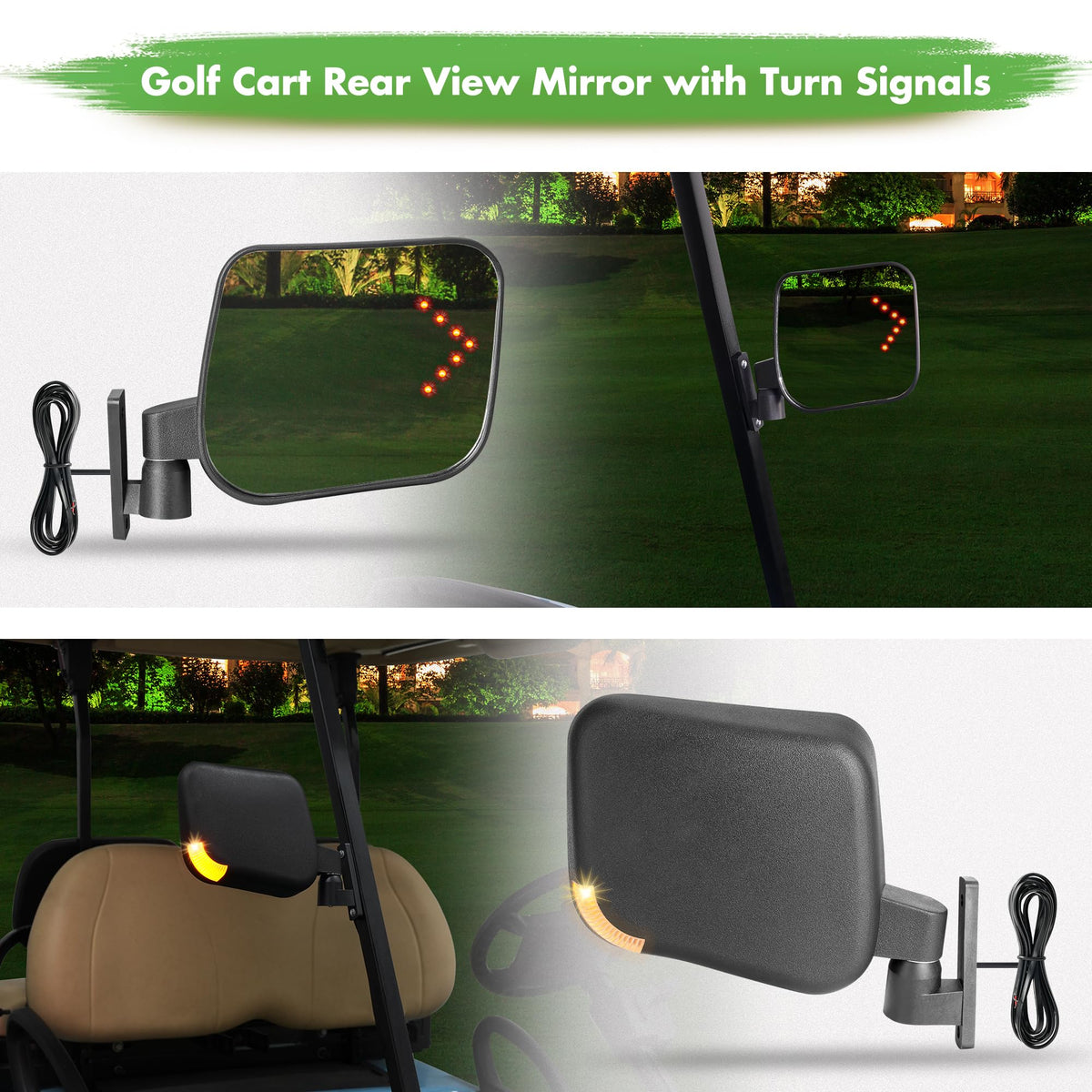 10L0L golf cart mirror convex lens improves rear awareness