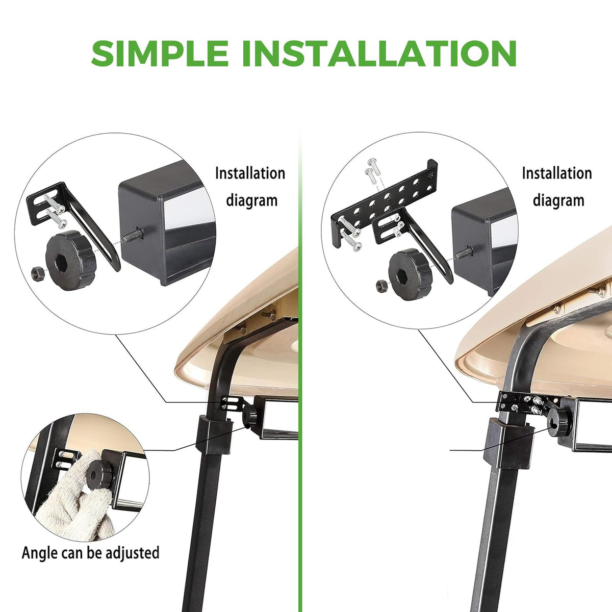 10L0L golf cart mirror includes drilling instructions and hardware