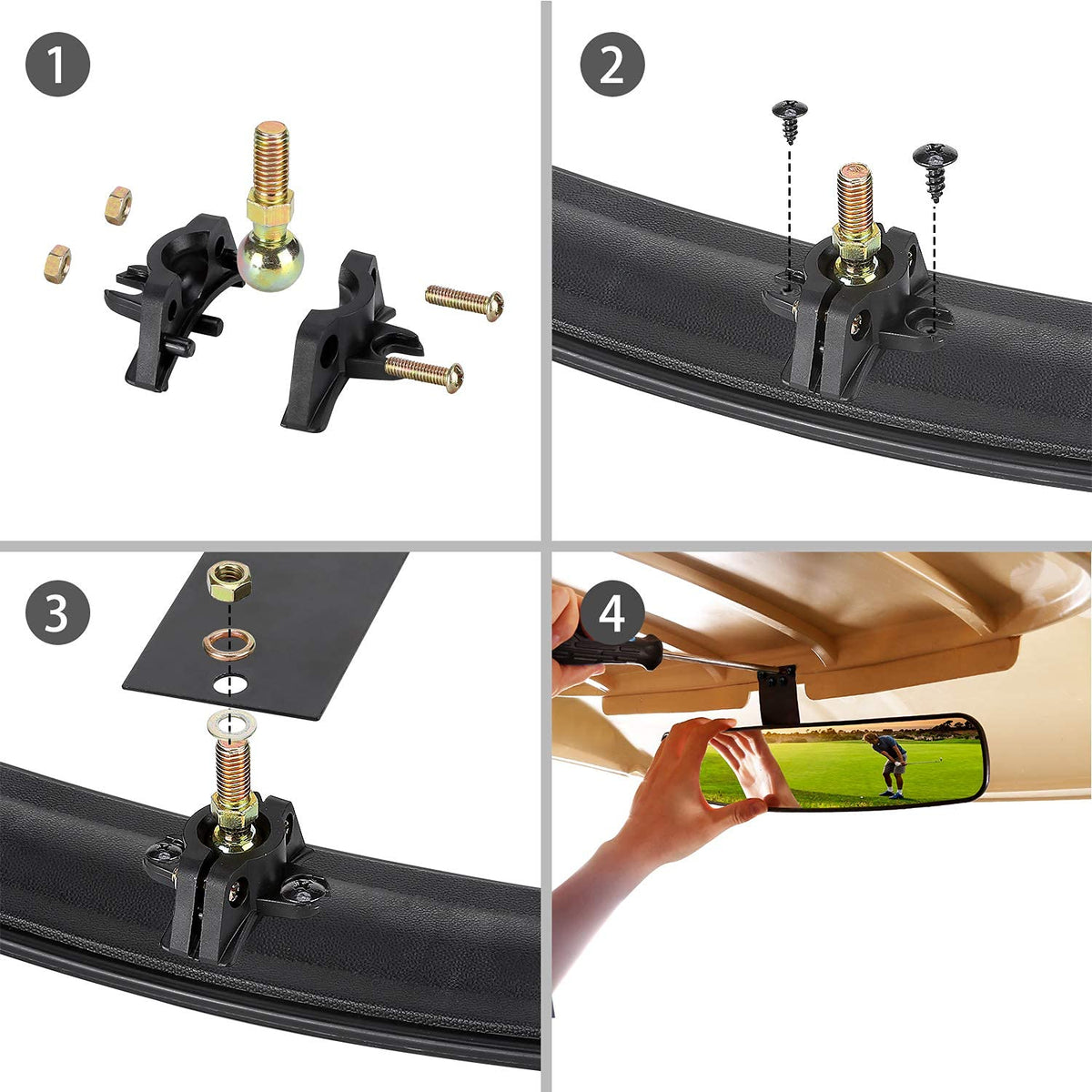 10L0L easy-install golf cart mirror with two self-tapping screws