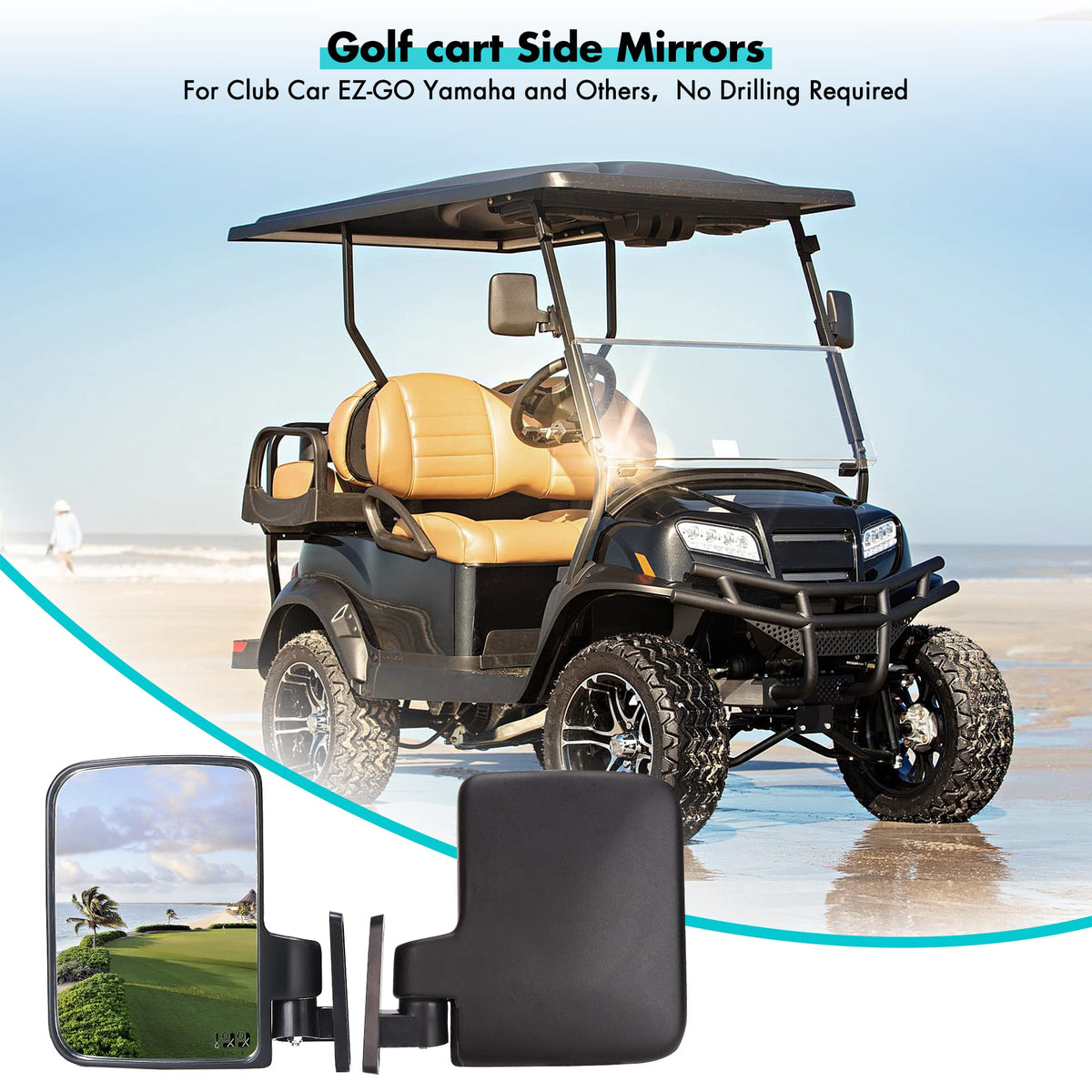 10L0L golf cart mirror no-drill or drill-included installation options